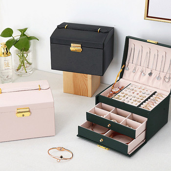 3 Layers Portable Jewelry Box Jewelry Organizer Οθόνη Ταξιδιωτικές κοσμηματοθήκες Κουτιά Δερμάτινη αποθήκευση με φερμουάρ Jewelers Joyero