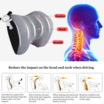 Στήριγμα μαξιλαριού λαιμού αυτοκινήτου Auto Memory Foam Κάθισμα Πλάτη Προσκέφαλο Μαξιλάρι Διχτυωτό Μαξιλάρι στήριξης οσφυϊκής μοίρας για αξεσουάρ αυτοκινήτου