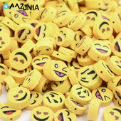 30/50/100 bucăți 10 mm polimer galben cu fața zâmbitoare margele de argilă rotund și mărgele distanțiere libere pentru fabricarea de accesorii de brățări de bijuterii DIY