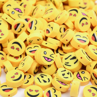 30/50/100 bucăți 10 mm polimer galben cu fața zâmbitoare margele de argilă rotund și mărgele distanțiere libere pentru fabricarea de accesorii de brățări de bijuterii DIY