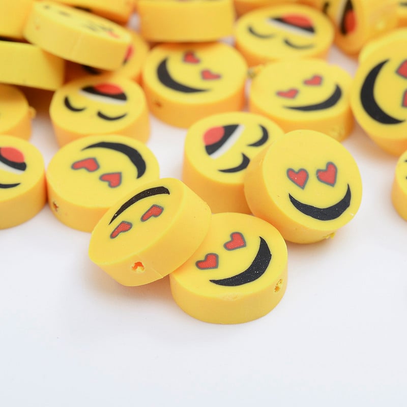 30/50/100 bucăți 10 mm polimer galben cu fața zâmbitoare margele de argilă rotund și mărgele distanțiere libere pentru fabricarea de accesorii de brățări de bijuterii DIY