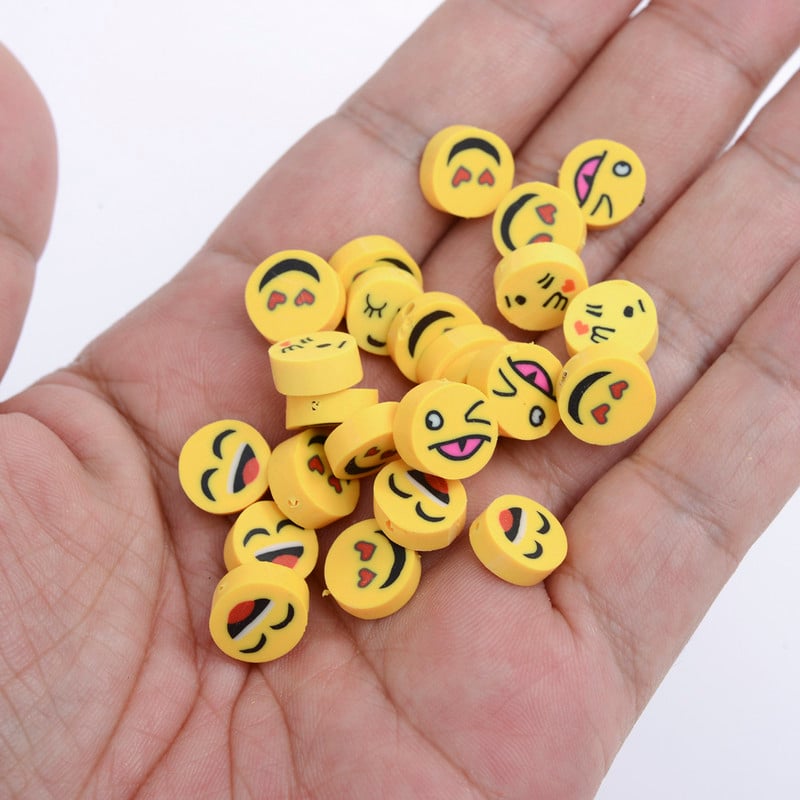 30/50/100 bucăți 10 mm polimer galben cu fața zâmbitoare margele de argilă rotund și mărgele distanțiere libere pentru fabricarea de accesorii de brățări de bijuterii DIY