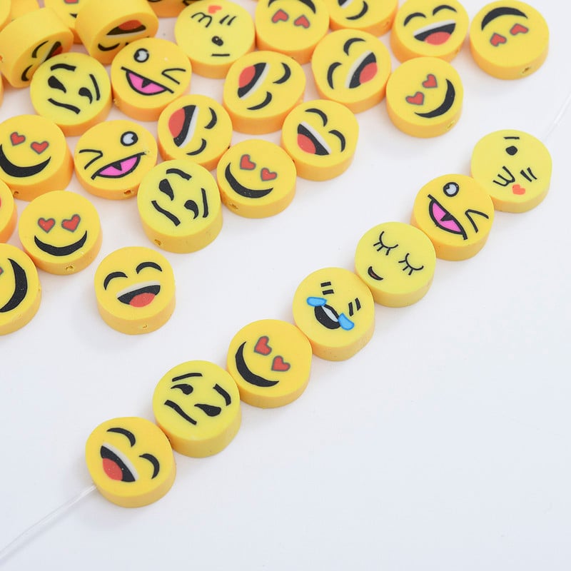 30/50/100 bucăți 10 mm polimer galben cu fața zâmbitoare margele de argilă rotund și mărgele distanțiere libere pentru fabricarea de accesorii de brățări de bijuterii DIY