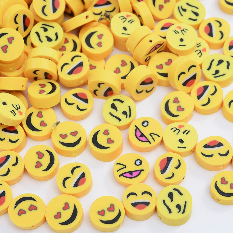30/50/100 bucăți 10 mm polimer galben cu fața zâmbitoare margele de argilă rotund și mărgele distanțiere libere pentru fabricarea de accesorii de brățări de bijuterii DIY