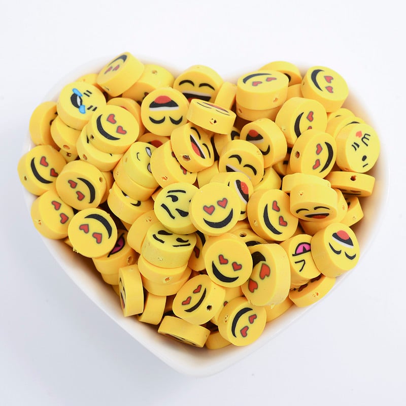 30/50/100 bucăți 10 mm polimer galben cu fața zâmbitoare margele de argilă rotund și mărgele distanțiere libere pentru fabricarea de accesorii de brățări de bijuterii DIY