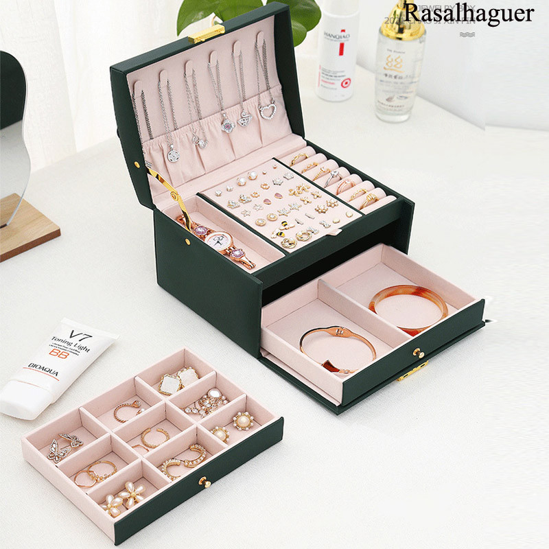 2/3 sloja prijenosna kutija za nakit Organizator nakita Prikaz Putna kutija za nakit Kutije s gumbom Koža za pohranu Zatvarač Jewelers Joyero