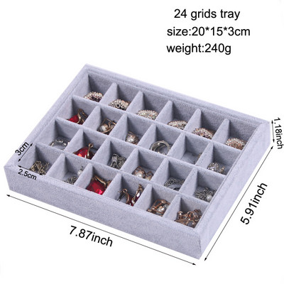 Novo baršunasto pakiranje nakita Izložba Kutija za nakit Naušnice Ogrlice Privjesci Ladice za pohranu Sivi mekani organizator Kutija za držač ladice