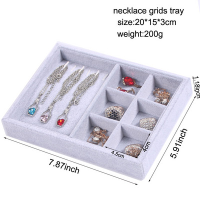 Novo baršunasto pakiranje nakita Izložba Kutija za nakit Naušnice Ogrlice Privjesci Ladice za pohranu Sivi mekani organizator Kutija za držač ladice