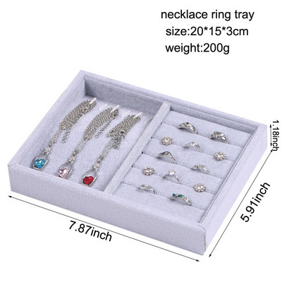 Novo baršunasto pakiranje nakita Izložba Kutija za nakit Naušnice Ogrlice Privjesci Ladice za pohranu Sivi mekani organizator Kutija za držač ladice