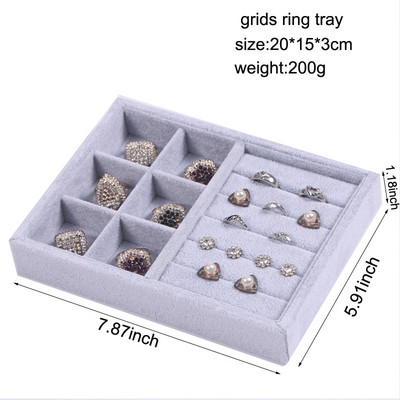 Novo baršunasto pakiranje nakita Izložba Kutija za nakit Naušnice Ogrlice Privjesci Ladice za pohranu Sivi mekani organizator Kutija za držač ladice