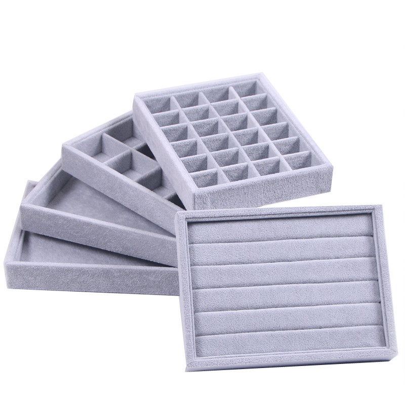 Novo baršunasto pakiranje nakita Izložba Kutija za nakit Naušnice Ogrlice Privjesci Ladice za pohranu Sivi mekani organizator Kutija za držač ladice