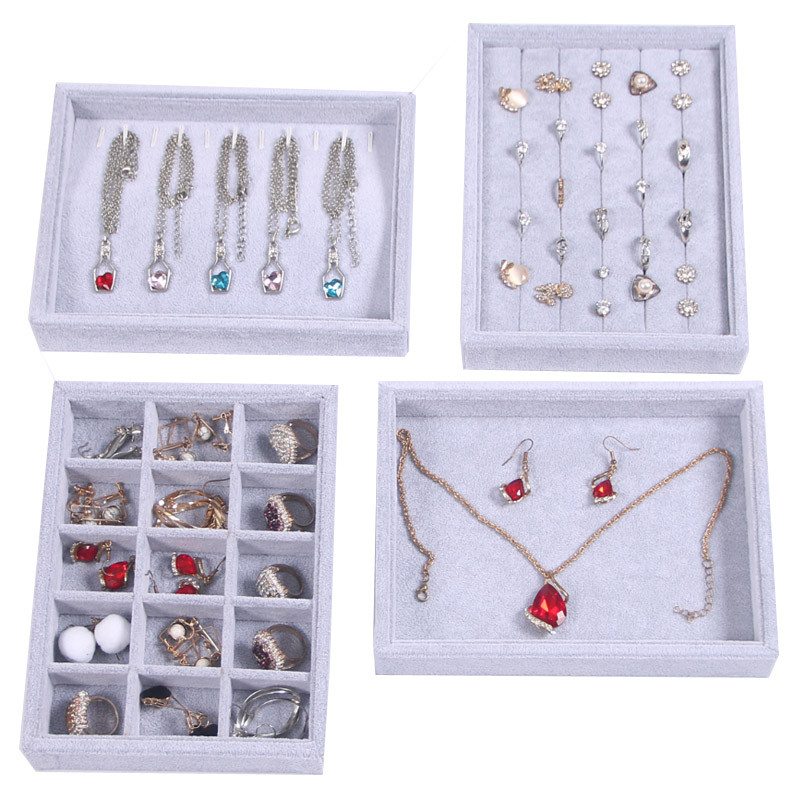 Novo baršunasto pakiranje nakita Izložba Kutija za nakit Naušnice Ogrlice Privjesci Ladice za pohranu Sivi mekani organizator Kutija za držač ladice