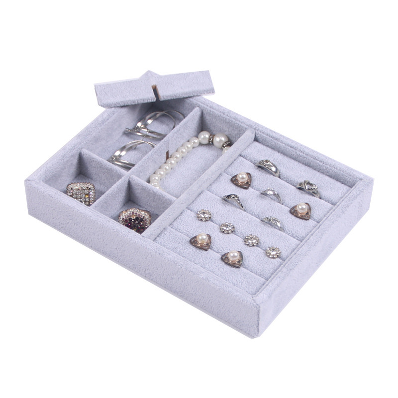 Novo baršunasto pakiranje nakita Izložba Kutija za nakit Naušnice Ogrlice Privjesci Ladice za pohranu Sivi mekani organizator Kutija za držač ladice