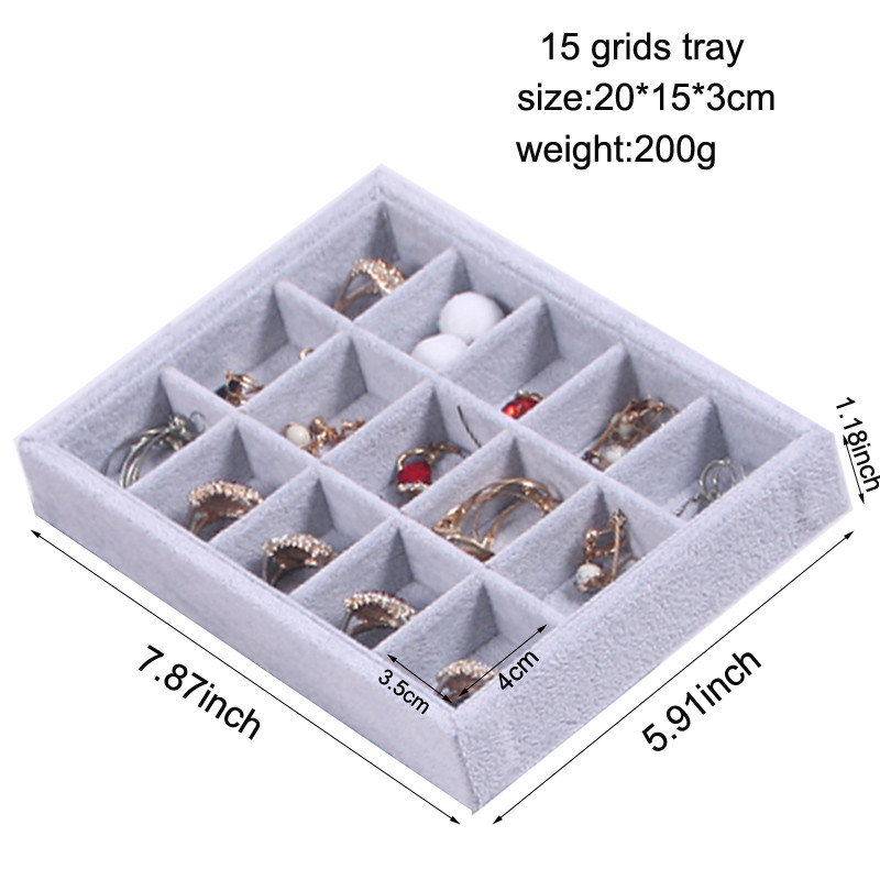 Novo baršunasto pakiranje nakita Izložba Kutija za nakit Naušnice Ogrlice Privjesci Ladice za pohranu Sivi mekani organizator Kutija za držač ladice