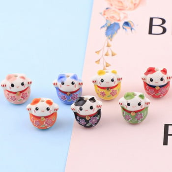 16 мм керамични мъниста Lucky Cat Loose Beads Рисувани Lucky Cat Керамични мъниста Animal Spacer Beads за изработка на бижута Ръчно изработено колие Направи си сам