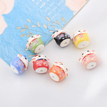 16 мм керамични мъниста Lucky Cat Loose Beads Рисувани Lucky Cat Керамични мъниста Animal Spacer Beads за изработка на бижута Ръчно изработено колие Направи си сам