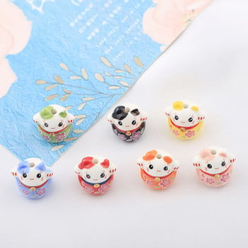 16 мм керамични мъниста Lucky Cat Loose Beads Рисувани Lucky Cat Керамични мъниста Animal Spacer Beads за изработка на бижута Ръчно изработено колие Направи си сам