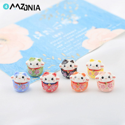 16 mm keramikas Lucky Cat vaļīgas krelles, krāsotas Lucky Cat keramikas krelles, dzīvnieku starplikas krelles rotaslietām, rokām darinātas kaklarotas