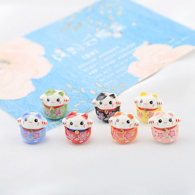 16 mm keraminiai „Lucky Cat“ palaidi karoliukai, dažyti „Lucky Cat“ keraminiai karoliukai, gyvuliniai tarpiniai karoliukai papuošalams, rankų darbo „pasidaryk pats“ karoliai