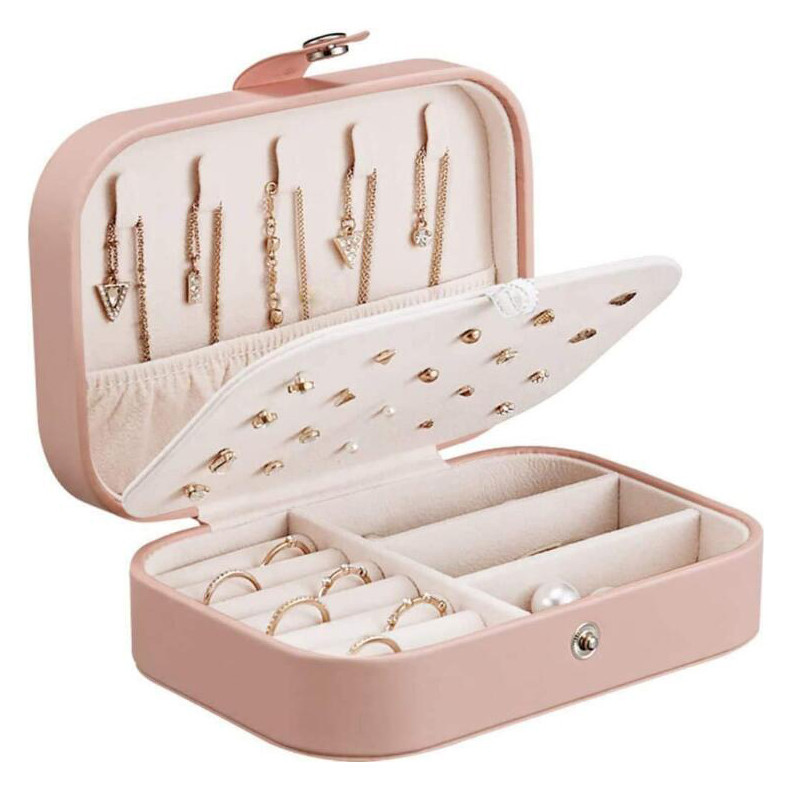 Nova kutija za nakit Zaslon za organizator nakita Prijenosna torbica za nakit Kutije s gumbom Kožna pohrana Zatvarač Jewelers Joyero