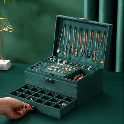 New Flannel Jewellery Organizer Κοσμήματα Κουτί Κολιέ Σκουλαρίκια Δαχτυλίδια Θήκες αποθήκευσης Γυναικείες μεγάλης χωρητικότητας 3 στρώσεων με κλειδαριά