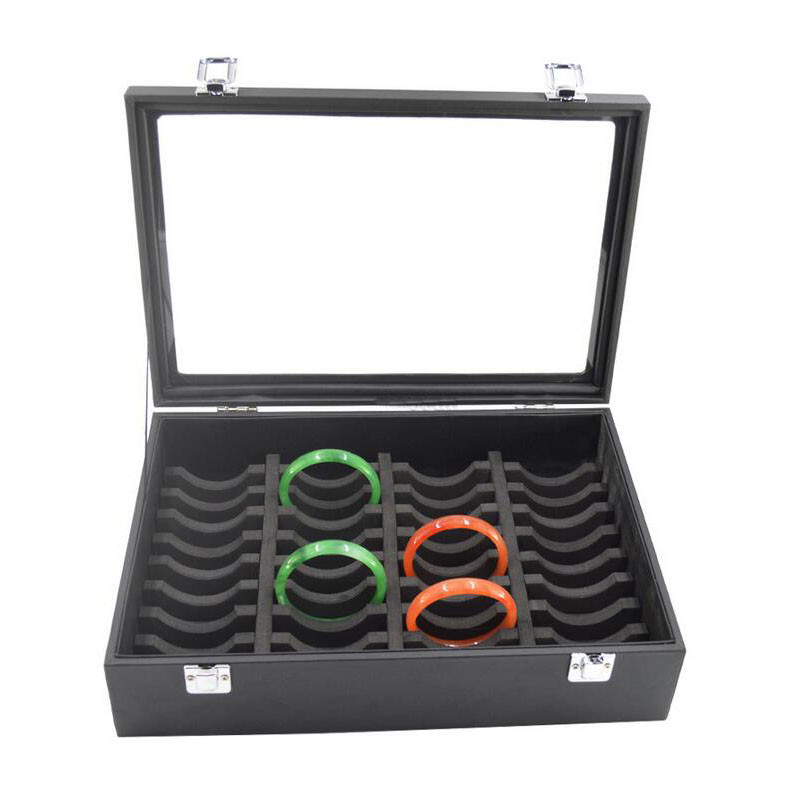 Visokokvalitetna kutija za nakit s prozirnim staklenim poklopcem za pokazivanje 40 komada narukvica Organizator nakita od PU naočala i plastike