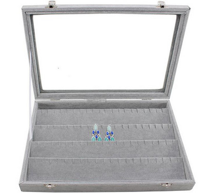 Νέα 35*24*4,5cm Γκρι θήκη για δαχτυλίδια Σκουλαρίκια Βραχιόλια Κολιέ ή άλλα στολίδια Organizer αποθήκευσης