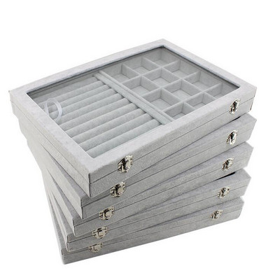 Jauns 35 * 24 * 4,5 cm pelēks rotaslietu displeja kārbas maciņš gredzeniem Auskari Rokassprādzes Kaklarotas vai citu ornamentu glabāšanas organizators