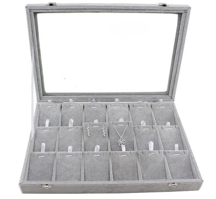 Νέα 35*24*4,5cm Γκρι θήκη για δαχτυλίδια Σκουλαρίκια Βραχιόλια Κολιέ ή άλλα στολίδια Organizer αποθήκευσης