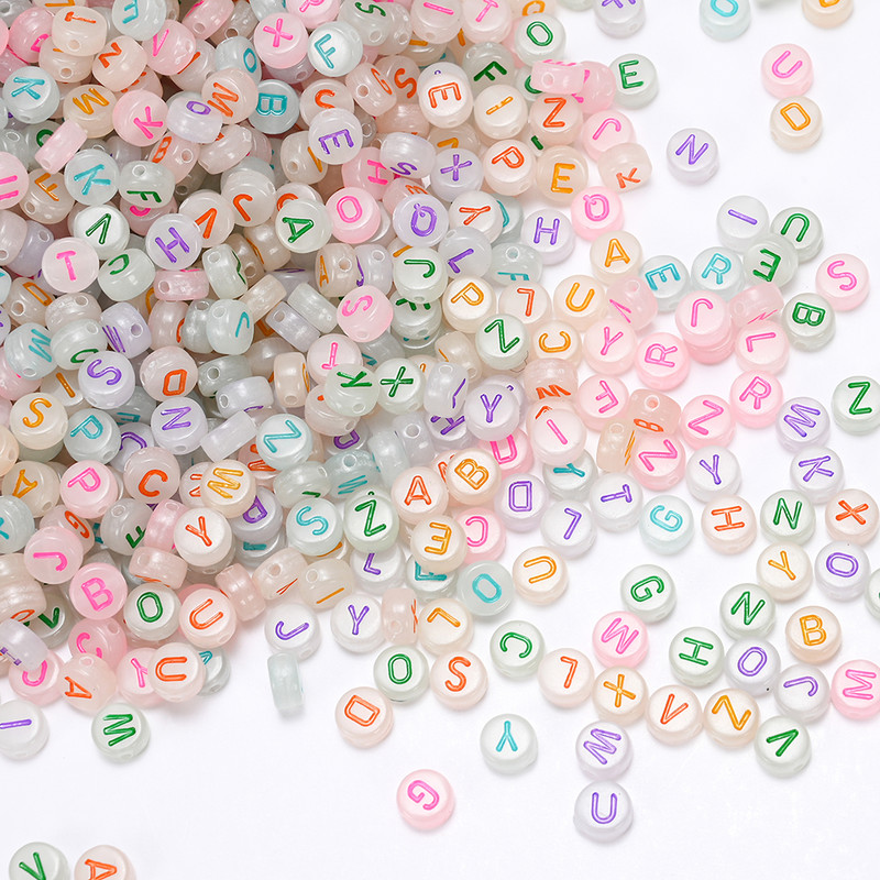 Mărgele acrilice cu litere mixte, rotunde, plat, alfabet, noctilucos, mărgele distanțatoare libere pentru realizarea de bijuterii DIY, brățară de colier lucrată manual
