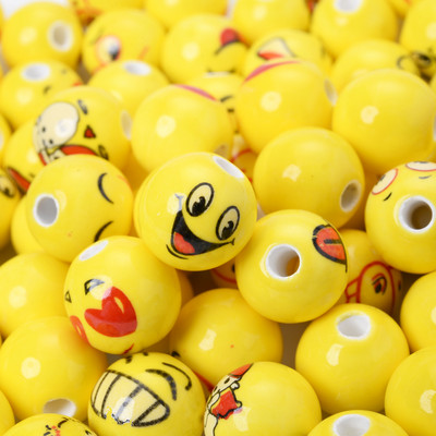30 τμχ/παρτίδα 14mm Κεραμικές στρογγυλές χάντρες Κίτρινο χαμογελαστό πρόσωπο Χαρά Θυμό Θλίψη και Χάντρες χαράς για κοσμήματα Κατασκευή Diy Βραχιόλι Κολιέ