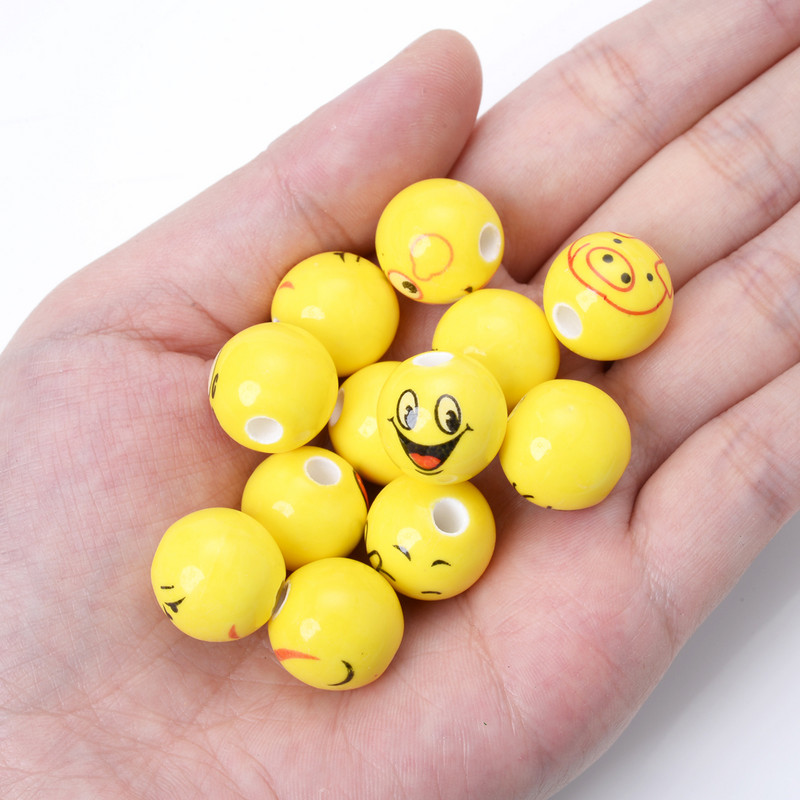 30 τμχ/παρτίδα 14mm Κεραμικές στρογγυλές χάντρες Κίτρινο χαμογελαστό πρόσωπο Χαρά Θυμό Θλίψη και Χάντρες χαράς για κοσμήματα Κατασκευή Diy Βραχιόλι Κολιέ