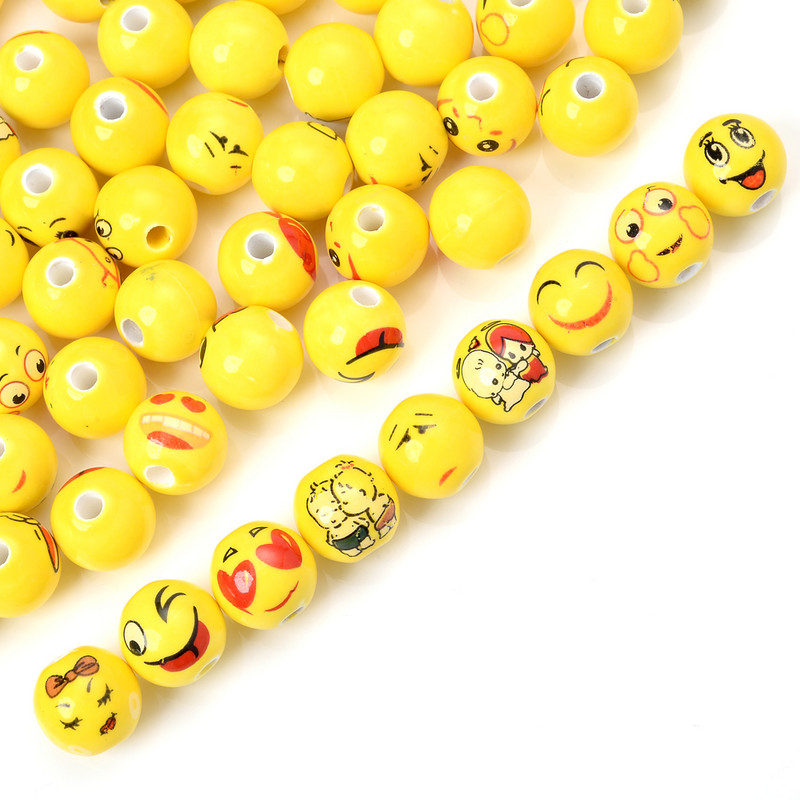 30 τμχ/παρτίδα 14mm Κεραμικές στρογγυλές χάντρες Κίτρινο χαμογελαστό πρόσωπο Χαρά Θυμό Θλίψη και Χάντρες χαράς για κοσμήματα Κατασκευή Diy Βραχιόλι Κολιέ