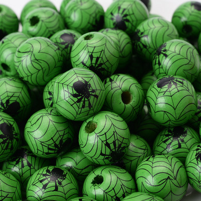 10db/tétel 15mm-es pókmintás natúr fa gyöngyök színes Halloween kerek távtartó gyöngyök ékszerkészítéshez barkácsolás kiegészítők