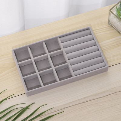 Ékszerdoboz szürke puha bársony ékszer fülbevaló nyaklánc medál karkötő tárolótálca kijelzőszervező