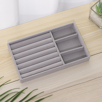 Ékszerdoboz szürke puha bársony ékszer fülbevaló nyaklánc medál karkötő tárolótálca kijelzőszervező