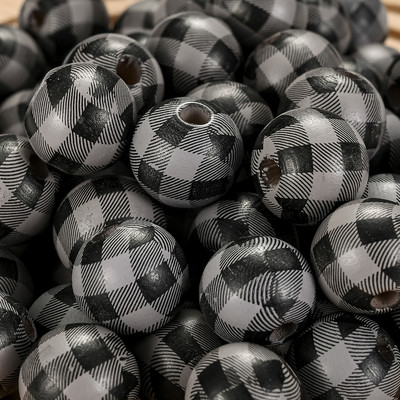 20/50 τμχ 16mm Πολύχρωμο μοτίβο πλέγματος Στρογγυλές ξύλινες χάντρες χύμα Spacer Ξύλινες χάντρες για κοσμήματα που κατασκευάζουν DIY αξεσουάρ βραχιολιών