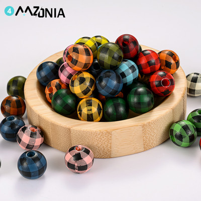 20/50 τμχ 16mm Πολύχρωμο μοτίβο πλέγματος Στρογγυλές ξύλινες χάντρες χύμα Spacer Ξύλινες χάντρες για κοσμήματα που κατασκευάζουν DIY αξεσουάρ βραχιολιών