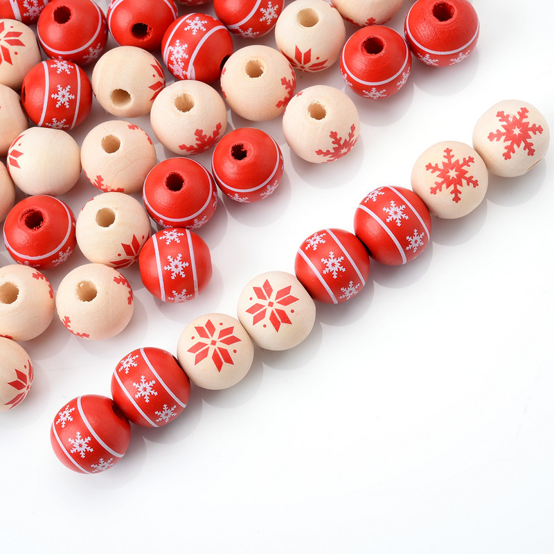 10 kom/lot 15 mm Božićne prirodne drvene perle Snježne pahuljice Razmaknica s uzorkom Rasute perle za izradu nakita DIY ručno rađeni dodaci