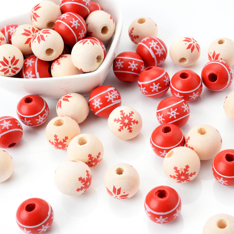 10 kom/lot 15 mm Božićne prirodne drvene perle Snježne pahuljice Razmaknica s uzorkom Rasute perle za izradu nakita DIY ručno rađeni dodaci