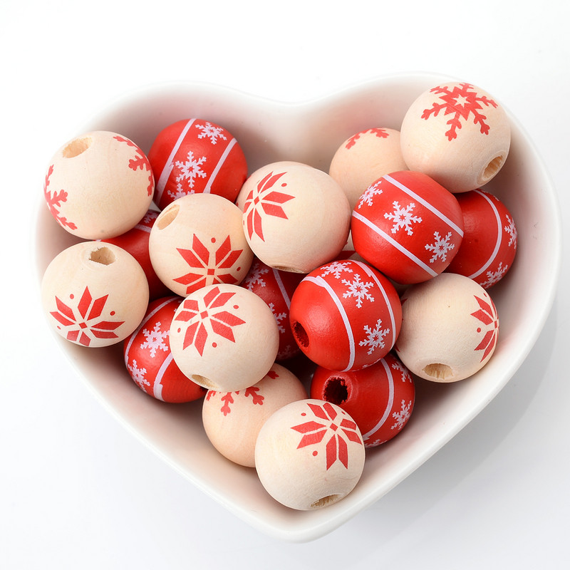 10 kom/lot 15 mm Božićne prirodne drvene perle Snježne pahuljice Razmaknica s uzorkom Rasute perle za izradu nakita DIY ručno rađeni dodaci