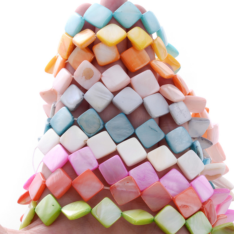 10mm Φυσικό κέλυφος Spacer Beads Επίπεδες τετράγωνες πολύχρωμες χαλαρές χάντρες για κοσμήματα Αξεσουάρ κολιέ βραχιολιών DIY