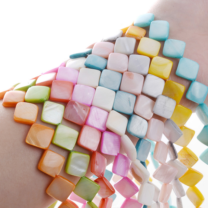 10mm Φυσικό κέλυφος Spacer Beads Επίπεδες τετράγωνες πολύχρωμες χαλαρές χάντρες για κοσμήματα Αξεσουάρ κολιέ βραχιολιών DIY