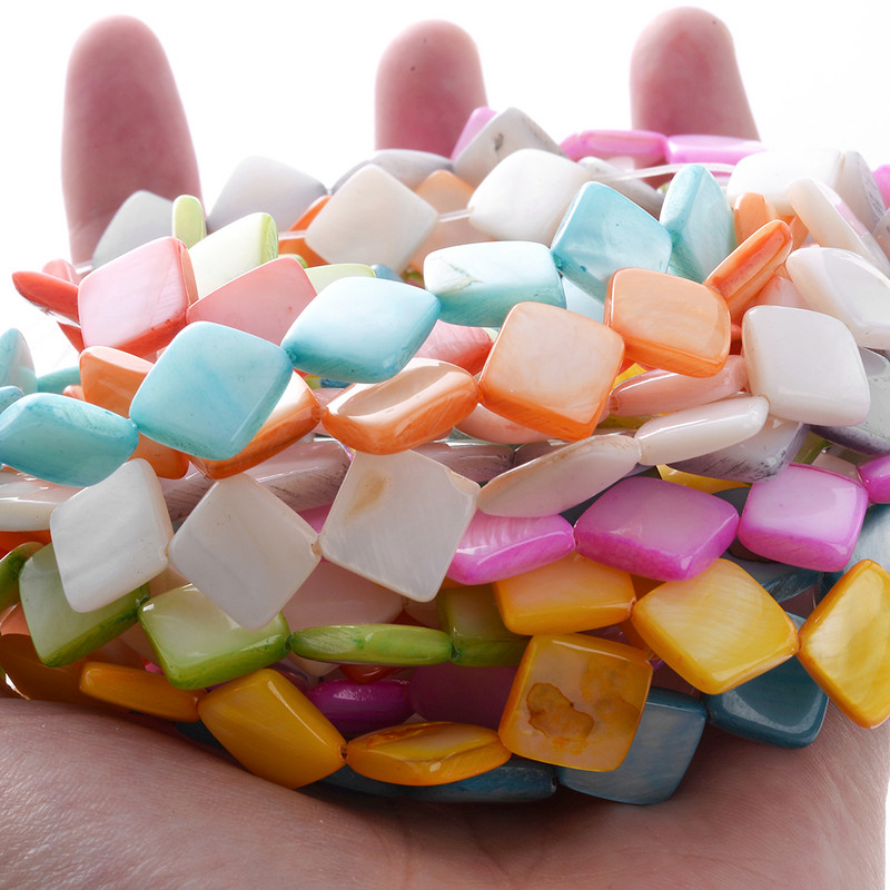 10mm Φυσικό κέλυφος Spacer Beads Επίπεδες τετράγωνες πολύχρωμες χαλαρές χάντρες για κοσμήματα Αξεσουάρ κολιέ βραχιολιών DIY