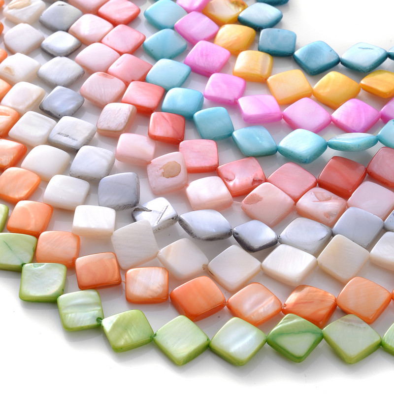 10mm Φυσικό κέλυφος Spacer Beads Επίπεδες τετράγωνες πολύχρωμες χαλαρές χάντρες για κοσμήματα Αξεσουάρ κολιέ βραχιολιών DIY