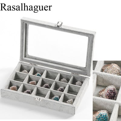 Hot Sale15Grids Velvet Jewelry Box Δαχτυλίδια Σκουλαρίκια Κολιέ θήκη μακιγιάζ Θήκη Choker Organizer Γυναικεία Αποθήκευση κοσμημάτων Συσκευασία