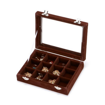 Nova baršunasta kutija za nakit s 12 rešetki Prstenje Naušnice Ogrlice Držač za šminku Torbica Choker Organizator Ženska izložba nakita