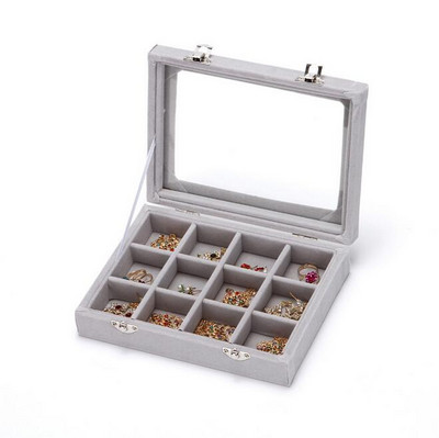 Nova baršunasta kutija za nakit s 12 rešetki Prstenje Naušnice Ogrlice Držač za šminku Torbica Choker Organizator Ženska izložba nakita