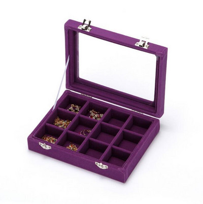 Nova baršunasta kutija za nakit s 12 rešetki Prstenje Naušnice Ogrlice Držač za šminku Torbica Choker Organizator Ženska izložba nakita