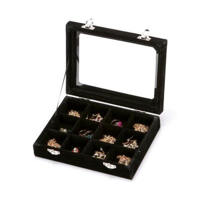 Nova baršunasta kutija za nakit s 12 rešetki Prstenje Naušnice Ogrlice Držač za šminku Torbica Choker Organizator Ženska izložba nakita